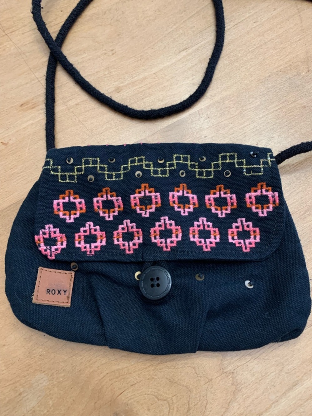 Roxy Embroidered Black Boho Crossbody Bag